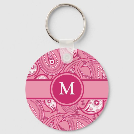 Roze en witte paisley sleutelhanger (Voorkant)