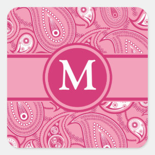 Roze en witte paisley vierkante sticker
