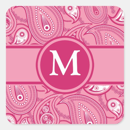 Roze en witte paisley vierkante sticker (Voorkant)