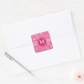 Roze en witte paisley vierkante sticker (Envelop)