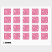 Roze en witte paisley vierkante sticker (Vel)