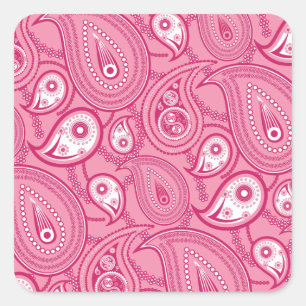 Roze en witte paisley vierkante sticker