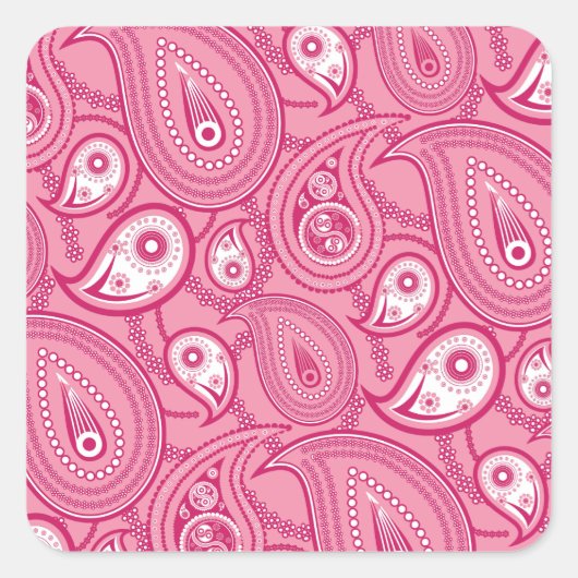 Roze en witte paisley vierkante sticker (Voorkant)