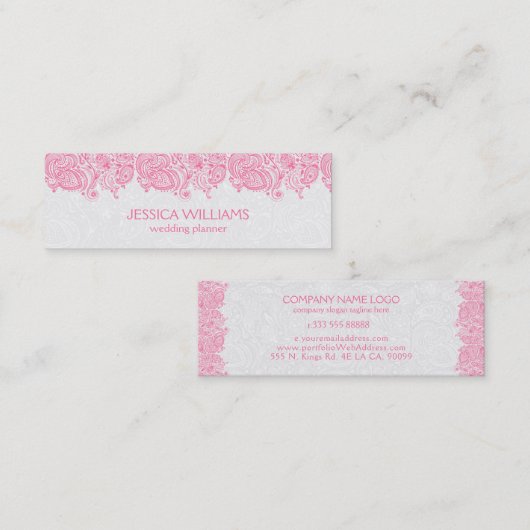 Roze en witte  Paisley Wedding Planner Mini Visitekaartje (Voorkant / Achterkant)