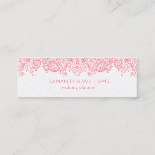 Roze en witte  Paisley Wedding Planner Mini Visitekaartje (Voorkant)