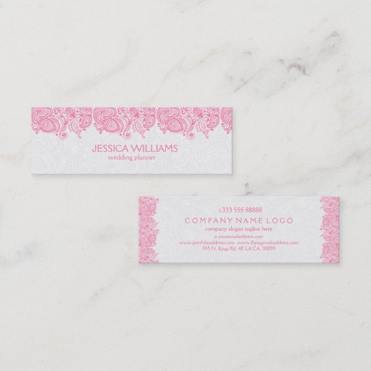 Roze en witte  Paisley Wedding Planner Mini Visitekaartje (Voorkant / Achterkant)