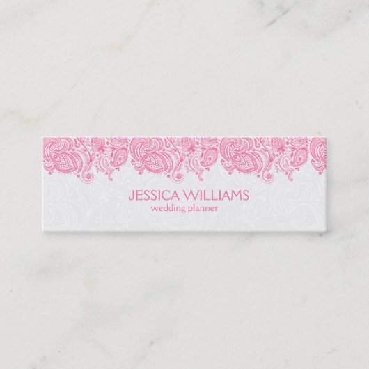 Roze en witte  Paisley Wedding Planner Mini Visitekaartje (Voorkant)