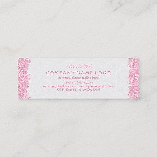 Roze en witte  Paisley Wedding Planner Mini Visitekaartje (Achterkant)