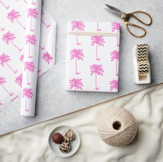 Roze en Witte Palm Palmetto Boom Cadeaupapier (Crafts)