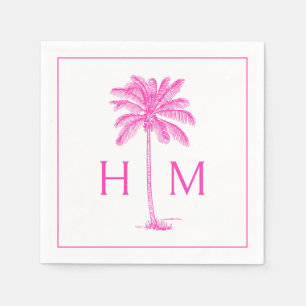 Roze en Witte Palm Palmetto Boom Monogram Servet