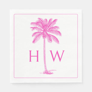 Roze en Witte Palm Palmetto Boom Monogram Servet