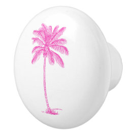 Roze en witte palmboom keramische knop