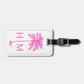 Roze en Witte Palmboom Monogram Bagagelabel (Voorkant horizontaal)