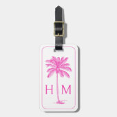 Roze en Witte Palmboom Monogram Bagagelabel (Voorkant verticaal)