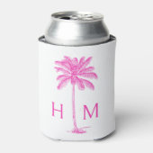 Roze en Witte Palmboom Monogram Blikjeskoeler (Blikje Voorkant)
