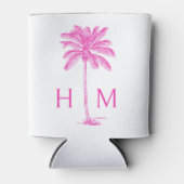 Roze en Witte Palmboom Monogram Blikjeskoeler (Voorkant)