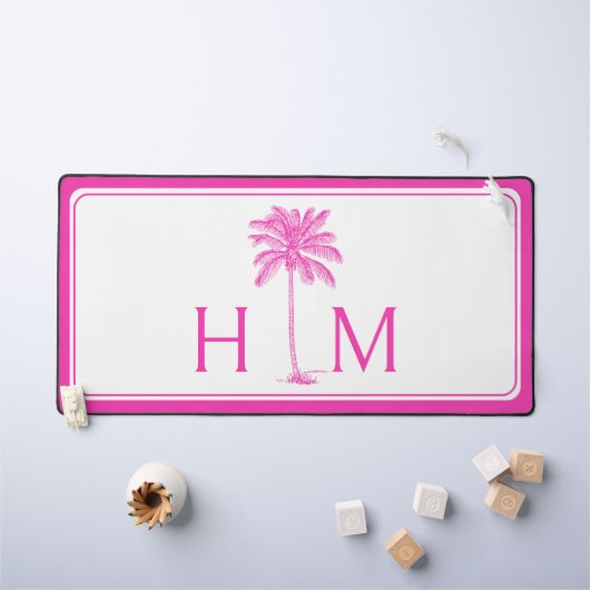 Roze en Witte Palmboom Monogram Bureaumat (Kindertafel)