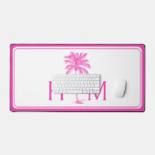 Roze en Witte Palmboom Monogram Bureaumat (Keyboard & Muis)