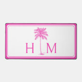 Roze en Witte Palmboom Monogram Bureaumat (Voorkant)