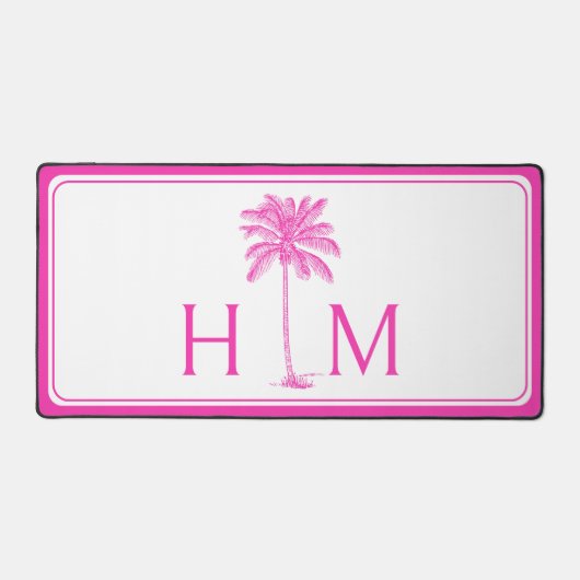 Roze en Witte Palmboom Monogram Bureaumat (Voorkant)