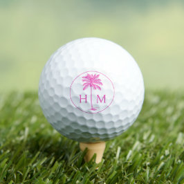Roze en Witte Palmboom Monogram Golfballen