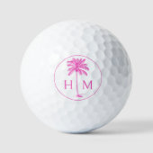Roze en Witte Palmboom Monogram Golfballen (Voorkant)