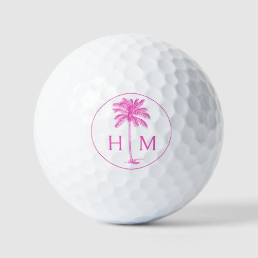 Roze en Witte Palmboom Monogram Golfballen (Voorkant)