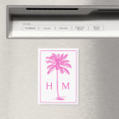 Roze en Witte Palmboom Monogram Magneet (Insitu (Vaatwasser))