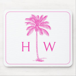 Roze en Witte Palmboom Monogram Muismat