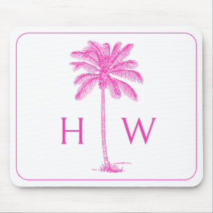 Roze en Witte Palmboom Monogram Muismat