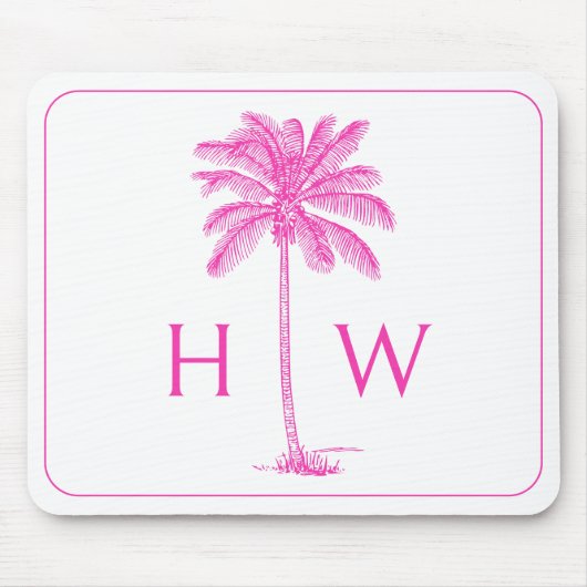 Roze en Witte Palmboom Monogram Muismat (Voorkant)