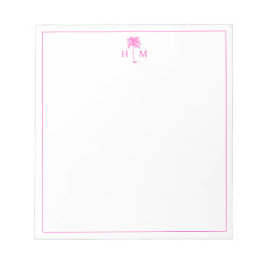 Roze en Witte Palmboom Monogram Notitieblok