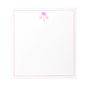 Roze en Witte Palmboom Monogram Notitieblok