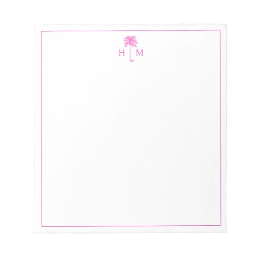 Roze en Witte Palmboom Monogram Notitieblok (Voorkant)