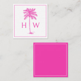 Roze en Witte Palmboom Monogram Notitiekaartje