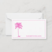 Roze en Witte Palmboom Monogram Notitiekaartje (Voorkant)