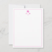 Roze en Witte Palmboom Monogram Notitiekaartje (Voorkant)