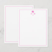 Roze en Witte Palmboom Monogram Notitiekaartje (Voorkant / Achterkant)