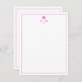 Roze en Witte Palmboom Monogram Notitiekaartje