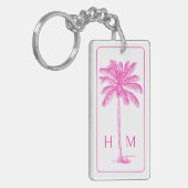 Roze en Witte Palmboom Monogram Sleutelhanger (Voorkant Links)