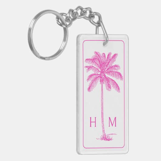 Roze en Witte Palmboom Monogram Sleutelhanger (Voorkant Links)