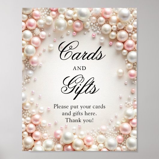 Roze en Witte Parels Bruidsfeest Kaarten en Cadeau Poster (Voorkant)