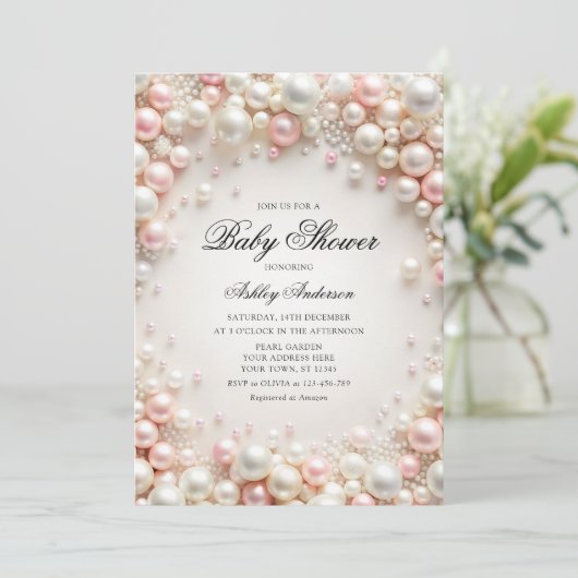 Roze en witte parels met diamanten Baby shower Kaart (Staand voorkant)