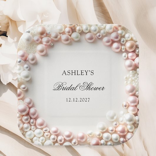 Roze en witte parels Vrijgezellenfeest Papieren Bordje