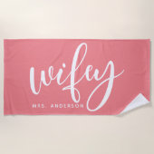 Roze en witte Pas getrouwd Strandlaken (Voorkant)