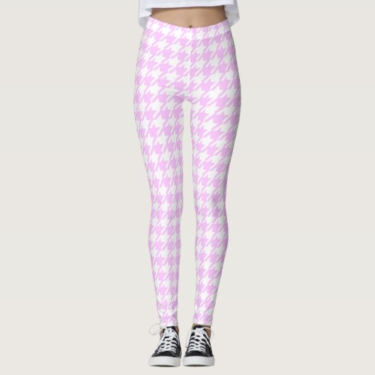 Roze en Witte Pastel Houndstoot Leggings (Voorkant)