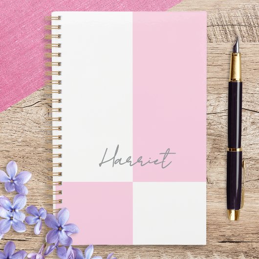 Roze en Witte Pastel Kleurblok Persoonlijk Planner