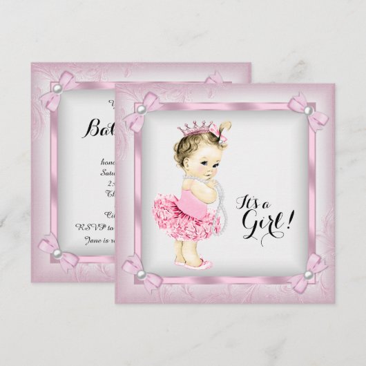 Roze en witte Pearl Princess Tutu Baby shower Kaart (Voorkant / Achterkant)
