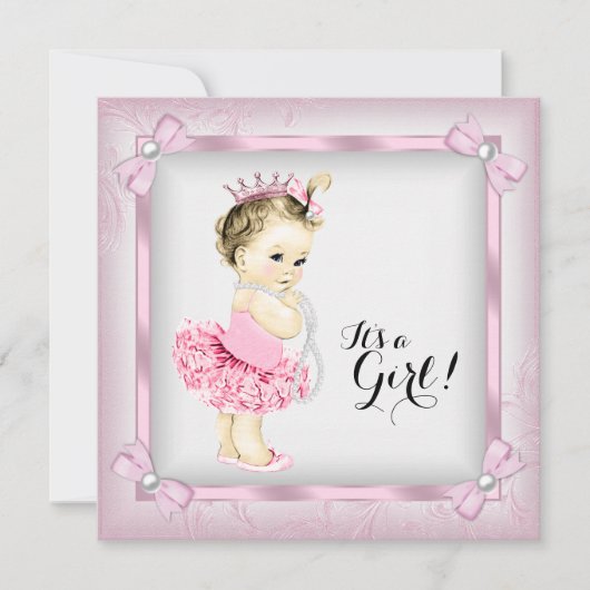 Roze en witte Pearl Princess Tutu Baby shower Kaart (Voorkant)