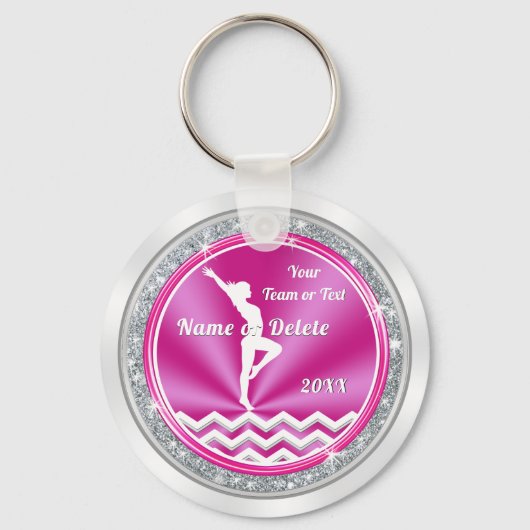 Roze en Witte Persoonlijke Gymnastiek Team Gifts Sleutelhanger (Voorkant)